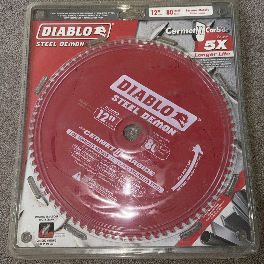 DIABLO D1280CF 12" x 80-Teeth Steel Demon™ Cermet II Saw Blade for Thin Metal